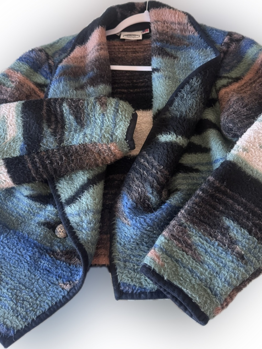 Together Fuzzy Striped Cardigan in Black, Brown & White